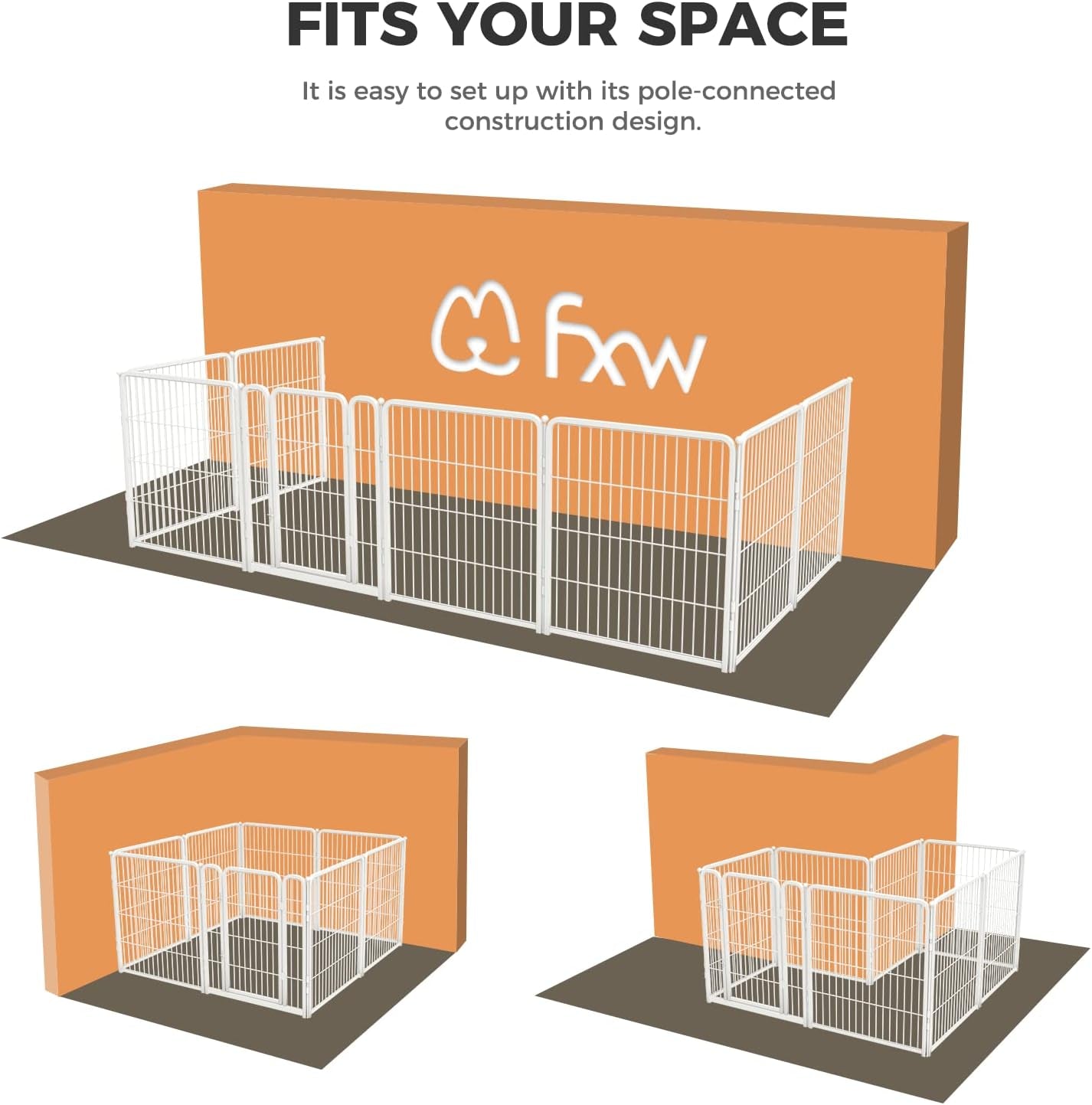 FXW Homeplus Dog Playpen Designed for Indoor Use, 40" Height for Large Dogs, White│Patented