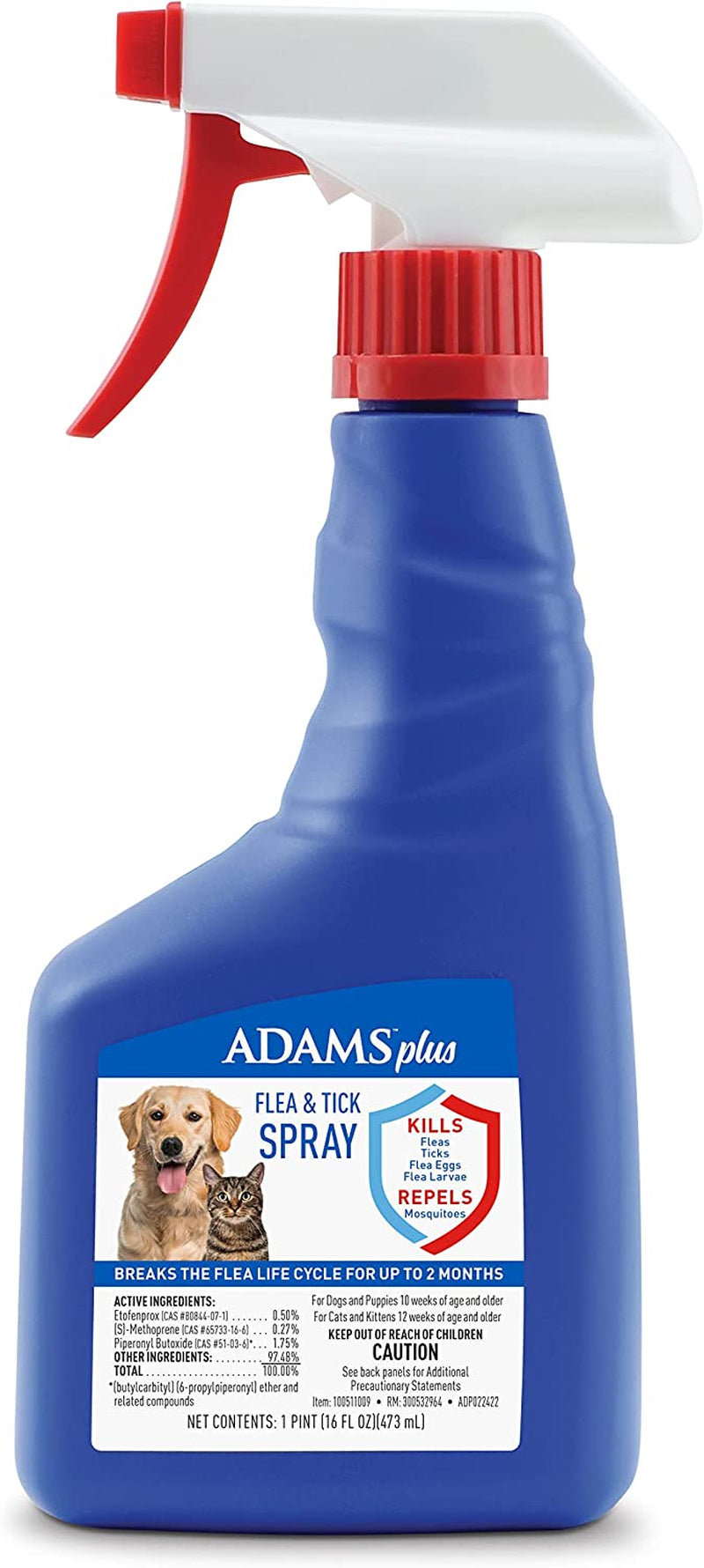 Adams plus Flea & Tick Spray | Kills Adult Fleas, Flea Eggs, Flea Larvae, Ticks, and Repels Mosquitoes for up to 2 Weeks | Controls Flea Reinfestation for up to 2 Months | 32 Oz