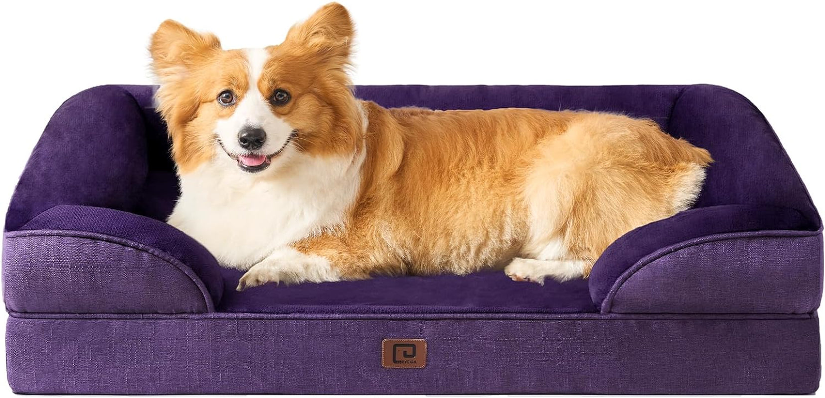 EHEYCIGA Orthopedic Dog Beds for Large Dogs, Waterproof Memory Foam Large Dog Bed with Sides, Non-Slip Bottom and Egg-Crate Foam Large Dog Couch Bed with Washable Removable Cover, Purple