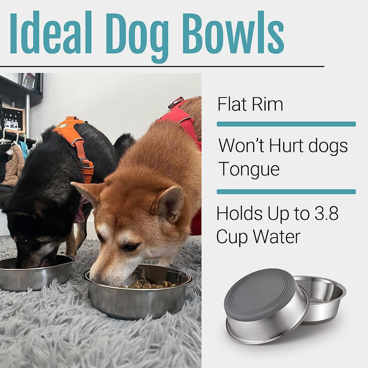 PEGGY11 Stainless Steel Metal Dog Bowls, Nonslip Rubber Bottom, Dishwasher Safe, Easy to Clean - 2 Pack, Each Holds 11.4 US Cup