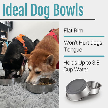 PEGGY11 Stainless Steel Metal Dog Bowls, Nonslip Rubber Bottom, Dishwasher Safe, Easy to Clean - 2 Pack, Each Holds 3.8 US Cup