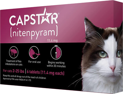 CAPSTAR (Nitenpyram) Oral Flea Treatment for Cats, Fast Acting Tablets Start Killing Fleas in 30 Minutes, Cats 2-25 Lbs, 12 Doses