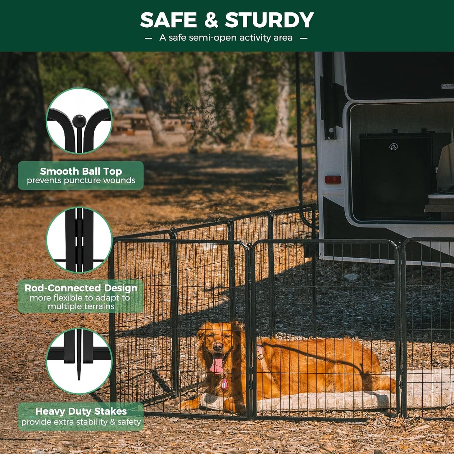 FXW Rollick Dog Playpen for Yard, RV Camping│Patented, 45 Inch 4 Panels