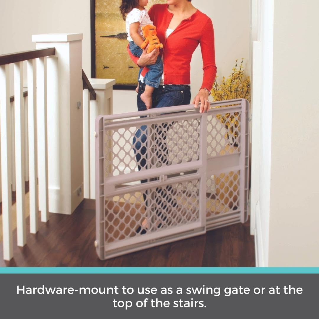 Toddleroo by North States Supergate Ergo Child Gate, Baby Gate for Stairs and Doorways. Includes Wall Cups. Pressure or Hardware Mount. Made in USA. (26" Tall, Sand)