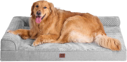 EHEYCIGA Memory Foam Orthopedic XL Dog Bed, Washable Dog Bed with Waterproof Lining Removable Cover, Extra Large Dog Bed Sofa with Nonskid Bottom Xlarge Pet Couch Bed, 44X32 Inches, Beige