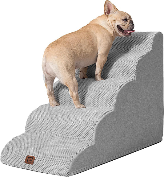 EHEYCIGA Curved Dog Stairs for High Beds 22.6" H, 5-Step Dog Steps for Small Dogs and Cats, Pet Stairs for High Bed Climbing, Non-Slip Balanced Pet Step Indoor, Light Grey