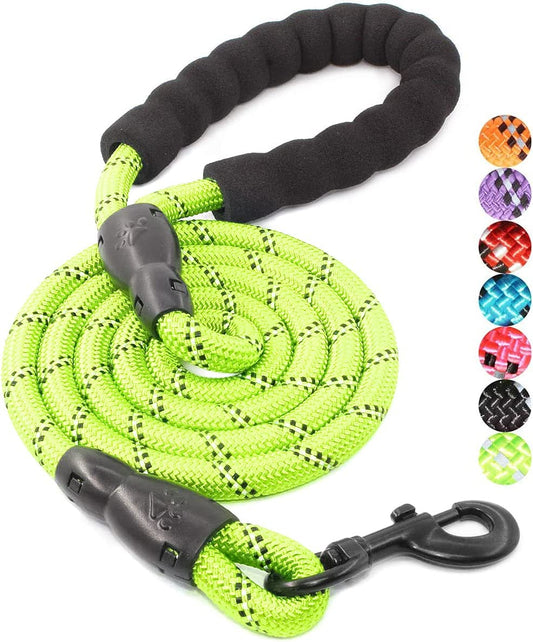 BAAPET 2/4/5/6 FT Dog Leash with Comfortable Padded Handle and Highly Reflective Threads for Small Medium and Large Dogs (5FT-1/2'', Green)