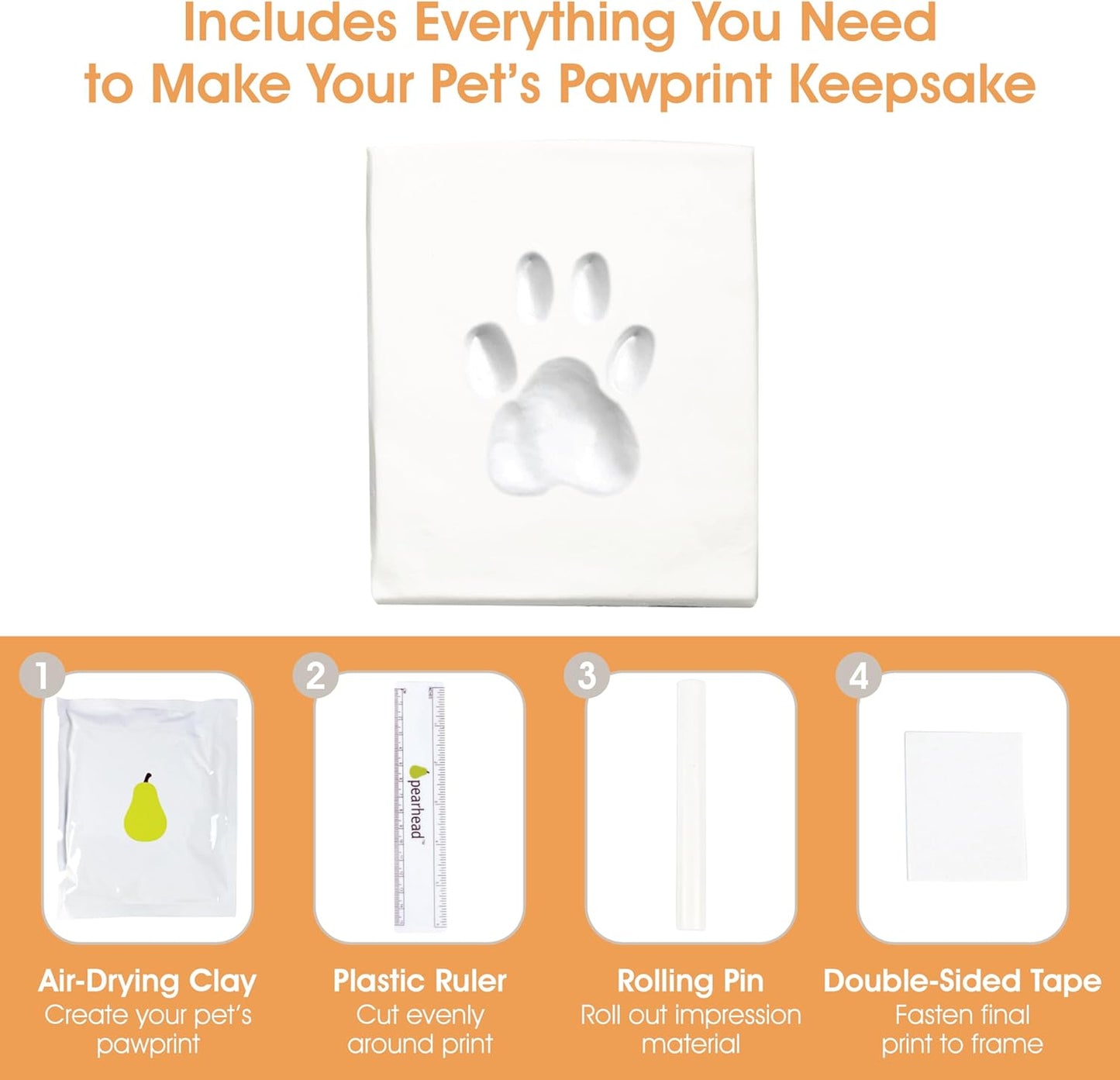 Pearhead Pet Paw Print Photo Frame with Clay Imprint Kit - Pawprint Making Kit and Photo Display for Cats and Dogs, No-Mess Pawprint Memorial, Perfect Home Decor and Gift for Pet Lovers, Espresso