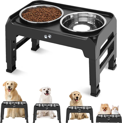 Elevated Dog Bowls for Small Medium Dogs 3 Height Adjustable Raised Dog Bowl Stand with 2 Thick 6" Stainless Steel Dog Food Bowls Non-Slip Dog Feeder Adjusts to 2.75", 6", 7.5", Grey