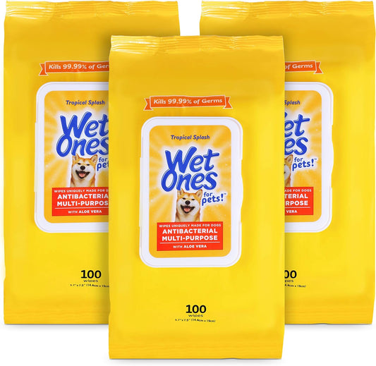 Wet Ones for Pets Multi-Purpose Dog Wipes with Aloe Vera, 100 Count - 3 Pack | Dog Wipes for All Dogs in Tropical Splash, Wet Ones Wipes for Dog Paws & All over Use