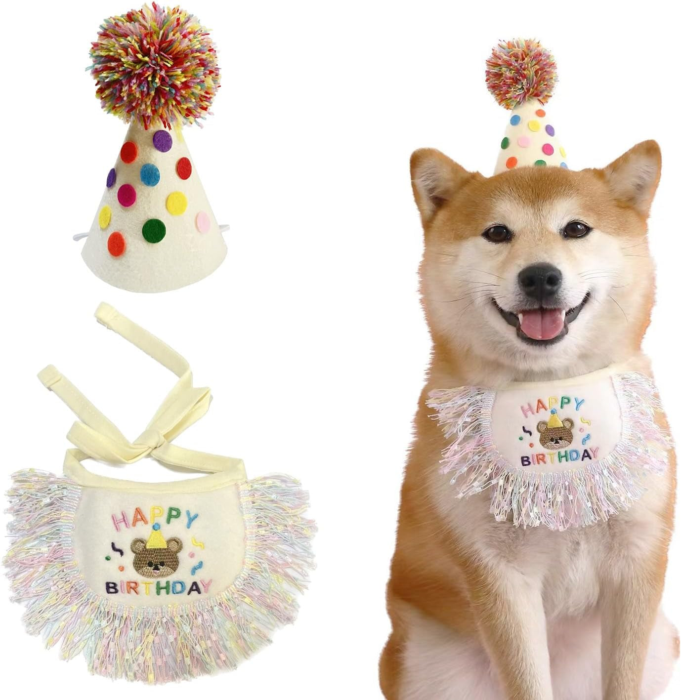 Dog Princess Costumes Puppy Birthday Bandana Scarf and Party Hat Cute Lace Dog Bib Scarf and Birthday Hat Doggy Birthday Party Decorations Set