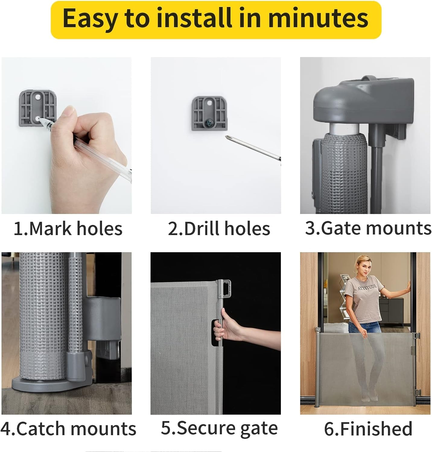 Punch-Free Install Retractable Baby Gate, Mesh Baby Gate or Mesh Dog Gate, 33" Tall, Extends up to 55" Wide, Child Safety Gate for Doorways, Stairs, Hallways, Indoor/Outdoor (33"X55",Gray)