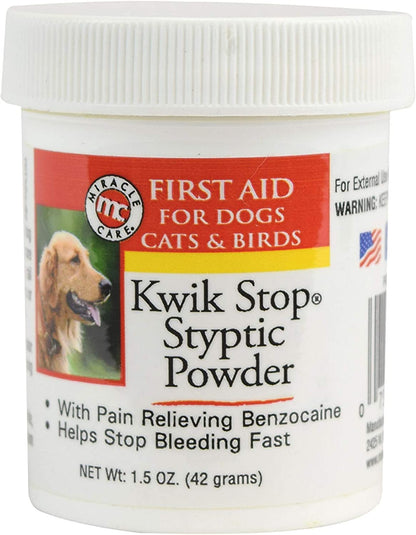 Kwik Stop Styptic Powder for Dogs, Cats, and Birds, Fast-Acting Blood Stop Powder for Pets, Quick Stop Bleeding Powder for Dog Nail Clipping, Minor Cuts, Grooming, 1.5 Oz.