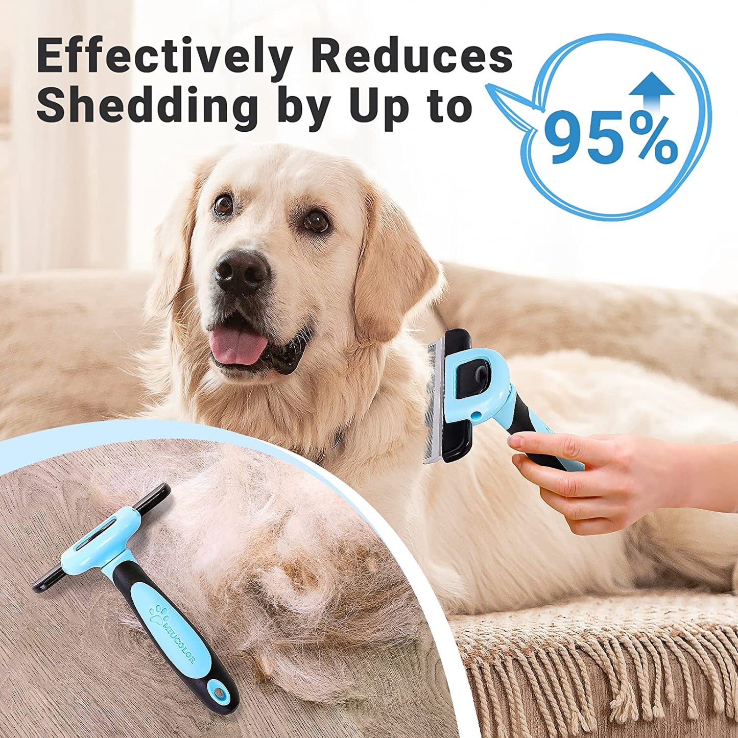 MIU COLOR Pet Grooming Brush, Deshedding Tool for Dogs & Cats, Effectively Reduces Shedding by up to 95% for Short Medium and Long Pet Hair