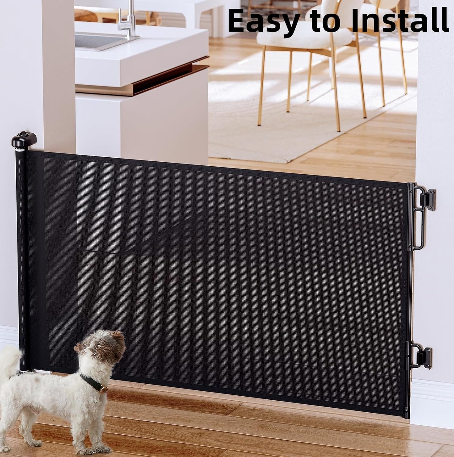 Cumbor Retractable Baby Gate Dog Gate for Stairs Indoor, Extends up to 55" Wide Mesh Dog Gate for Doorways, 34" Tall Safety Dog Gates for The House, Easy to Use Pet Gate for Stairway & Ourdoors, Black