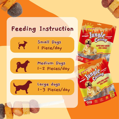 Jungle Calling Dog Treats, Multi-Flavor Kabob Dog Snacks, Dog Kabobs, Made with Chicken, Duck, Beef, Sweet Potato and Pumpkin, Rawhide Sticks for Dogs