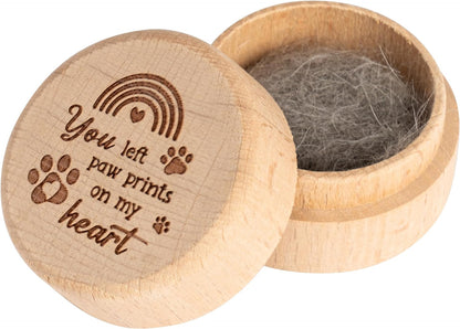 Pet Hair Keepsake Box Wooden Pet Fur Memorial Urn with Rainbow Pet Paw Engraving Dog Cat Hair Ashes Container Pet Supplies Memorial Box Pet Loss Sympathy Gifts for Pet Loves Friends