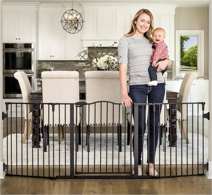 Regalo Deluxe Home Accents Widespan Safety Gate, 74.5" W X 28" H, Includes 4 Wall Mounts, Black & Easy Step Extra Tall Walk Thru Baby Gate, Bonus Kit, Includes 4-Inch Extension Kit