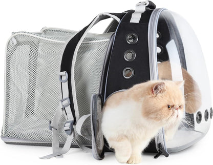 LOLLIMEOW Pet Carrier Backpack, Bubble Backpack Carrier, Cats and Puppies,Airline-Approved, Designed for Travel, Hiking, Walking & Outdoor Use (Square Expandable-Black)