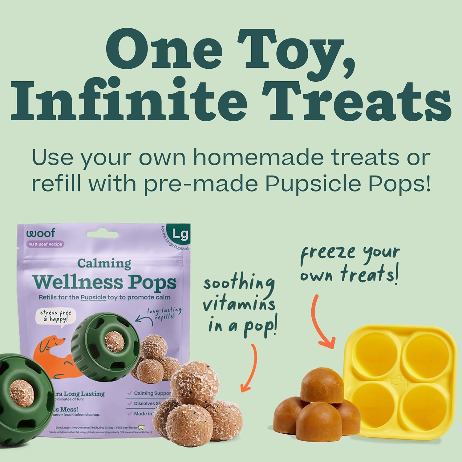 WOOF Pupsicle, Large 25-75 Lbs Long-Lasting Dog Toy to Keep Your Pup Distracted, Safe for Dogs, Easy to Clean, Fillable Dog Toys