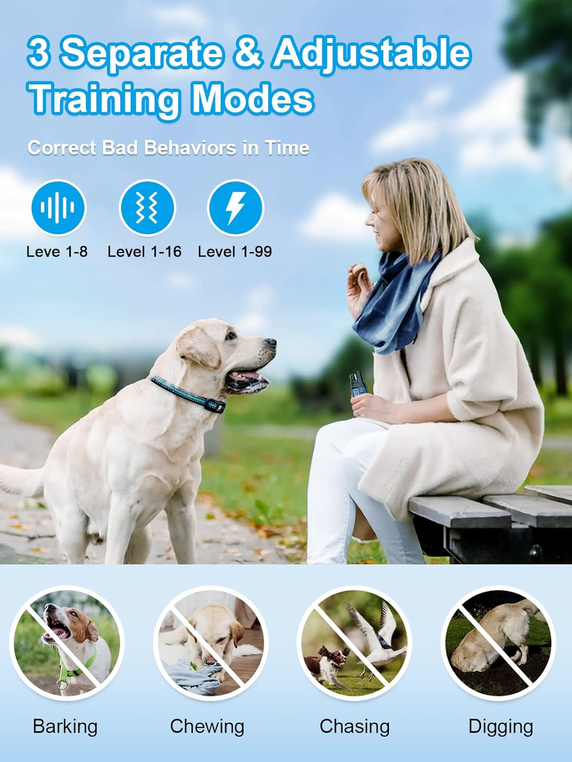 Bousnic Dog Shock Collar 2 Dogs (5-120Lbs) - 3300 Ft Waterproof Training Collar for Dogs Large Medium Small with Rechargeable Remote, Beep (1-8) Vibration (1-16) and Humane Shock (1-99) Modes