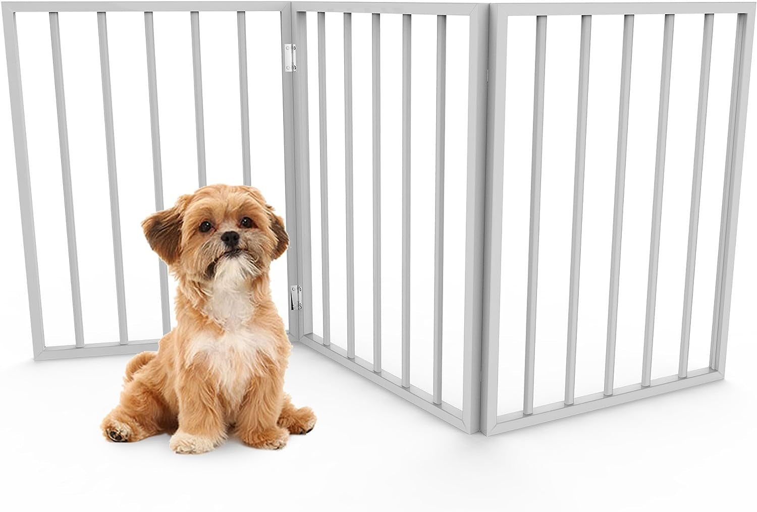 Pet Gate - 3-Panel Indoor Foldable Dog Fence for Stairs, Hallways or Doorways - 54X24-Inch Retractable Wood Freestanding Dog Gates by PETMAKER (White)