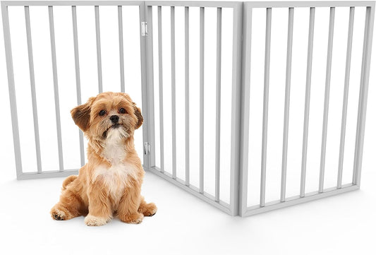 Pet Gate - 3-Panel Indoor Foldable Dog Fence for Stairs, Hallways or Doorways - 54X24-Inch Retractable Wood Freestanding Dog Gates by PETMAKER (White)