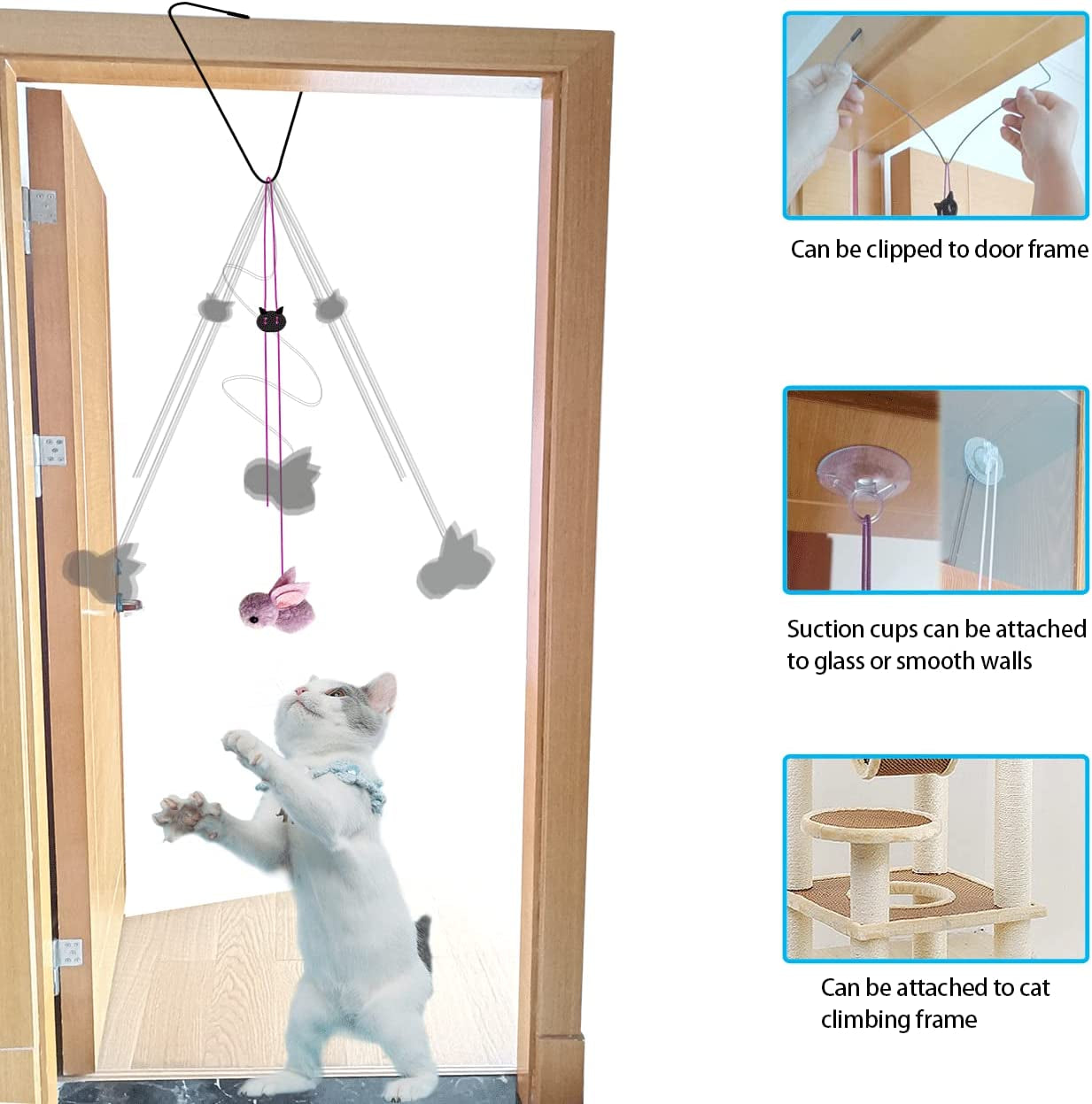 Cat Toys Interactive for Indoor Cats,2Pcs Retractable Cat Wand Toys,9Pcs Teaser Toys&1Pcs Hanging Door Lure Cat Toy,Interactive Feather Toy for Teaser Play and Chase Exercise with Kitten