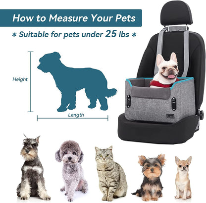 PETSFIT Small Dog Car Seat, Puppy Portable Dog Booster Seat for Car with Clip-On Leash, Adjustable Straps Perfect for Small Pets up to 25Lbs (Grey)