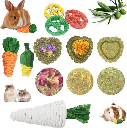 Lacrima Rabbit Chew Toys 12PCS, Guinea Pig Toys, Bunny Toys for Teeth, Chew Toys and Treats for Rabbit Guinea Pig Hamster Chinchilla, Small Animal Teeth Care