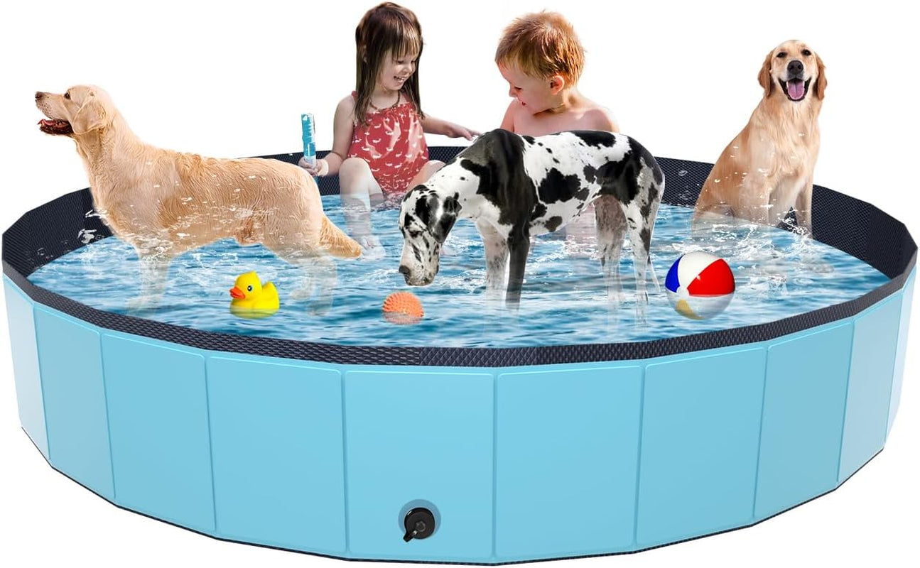 Foldable Dog Pool, Portable PVC Dog Pet Swimming Pool, Collapsible Plastic Dog Bath for for Large Medium Small Dogs & Kids (Xxl-71"X 12" Blue)