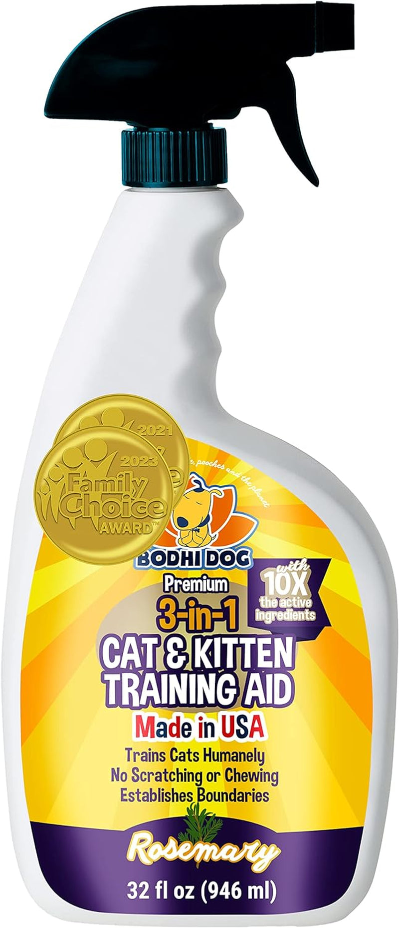 Bodhi Dog 3-In-1 Cat & Kitten Training Aid | Cat Deterrent Spray for Indoor and Outdoor Use | Cat Repellent Spray for Furniture | Establish Boundaries & Keep Cat off | Made in the USA (32 Oz)