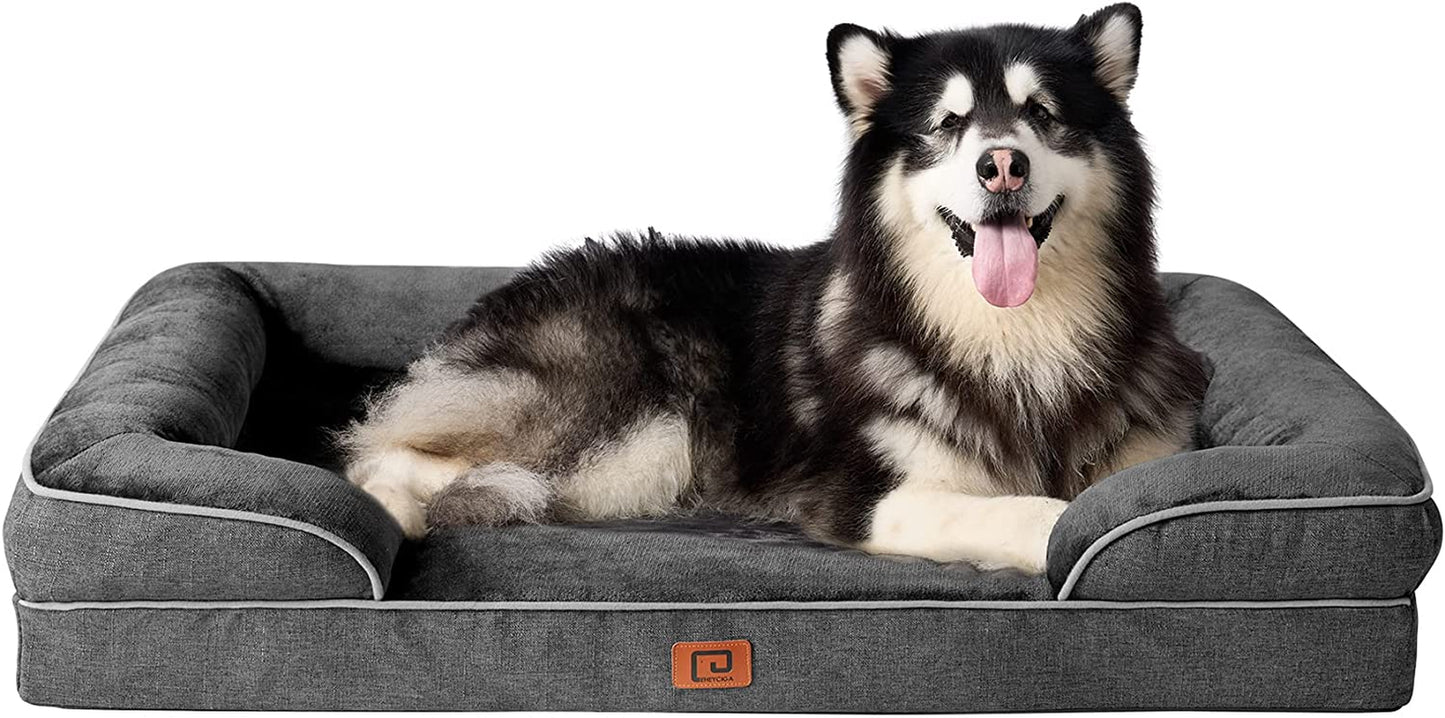 EHEYCIGA Orthopedic Dog Beds for Extra Large Dogs, Waterproof Memory Foam XXL Dog Bed with Sides, Non-Slip Bottom and Egg-Crate Foam Big Dog Couch Bed with Washable Removable Cover, Dark Grey