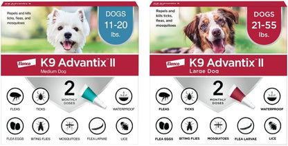 K9 Advantix II Medium Dog 11-20 Lbs & Large Dog 21-55 Lbs Vet-Recommended Flea, Tick & Mosquito Treatment & Prevention | 2-Mo Supply Each