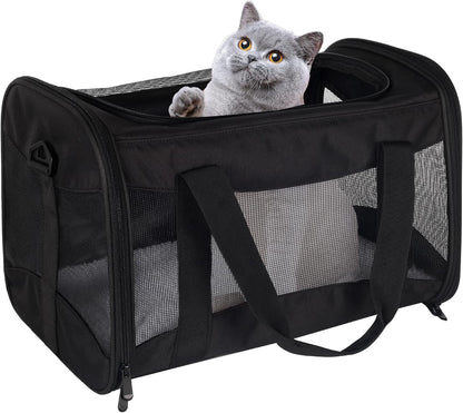 Cat Carrying Case - Pet Carrier Airline Approved, Protable and Breathable Pet Travel Carrier Removable Fleece Pad, Collapsible Cat Carrier Dog Carrier for Medium Cats Small Cats Dogs (X-Large, Black)