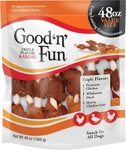 Good'N'Fun Triple Flavor Kabobs 48 Ounce, Rawhide Snack for All Dogs