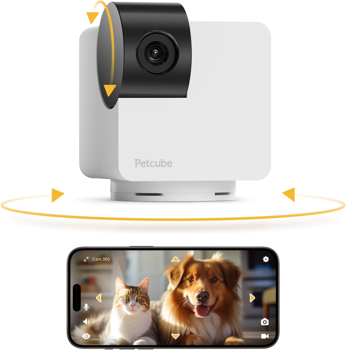 Petcube Cam 360 Camera Interactive Wifi Pet and Home Security Pan-Tilt Camera with Phone App, 1080P HD Video, 360° Rotation, Night Vision, AI Alerts