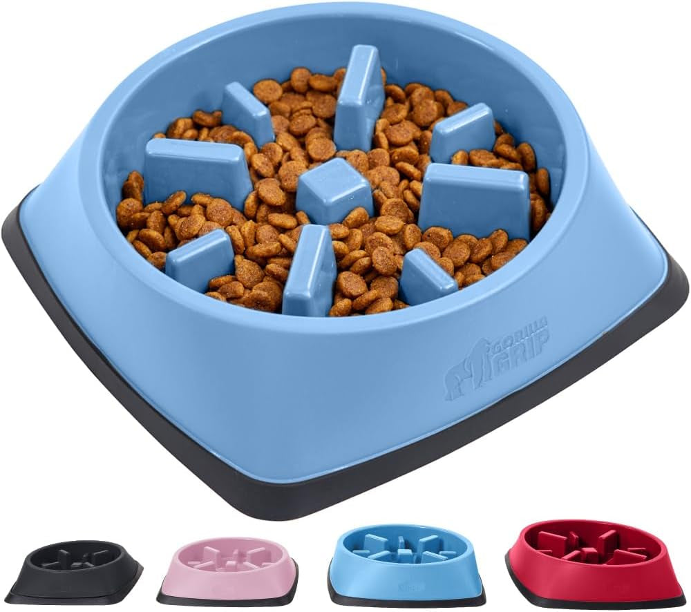 Gorilla Grip Slow Feeder Dog and Cat Bowls, Interactive Puzzle Toy for Dogs and Cats Food Training, Keeps Pets Busy and Prevents Puppy Overeating, Large, Small Breeds, 100% BPA Free, 1 Cup Light Blue