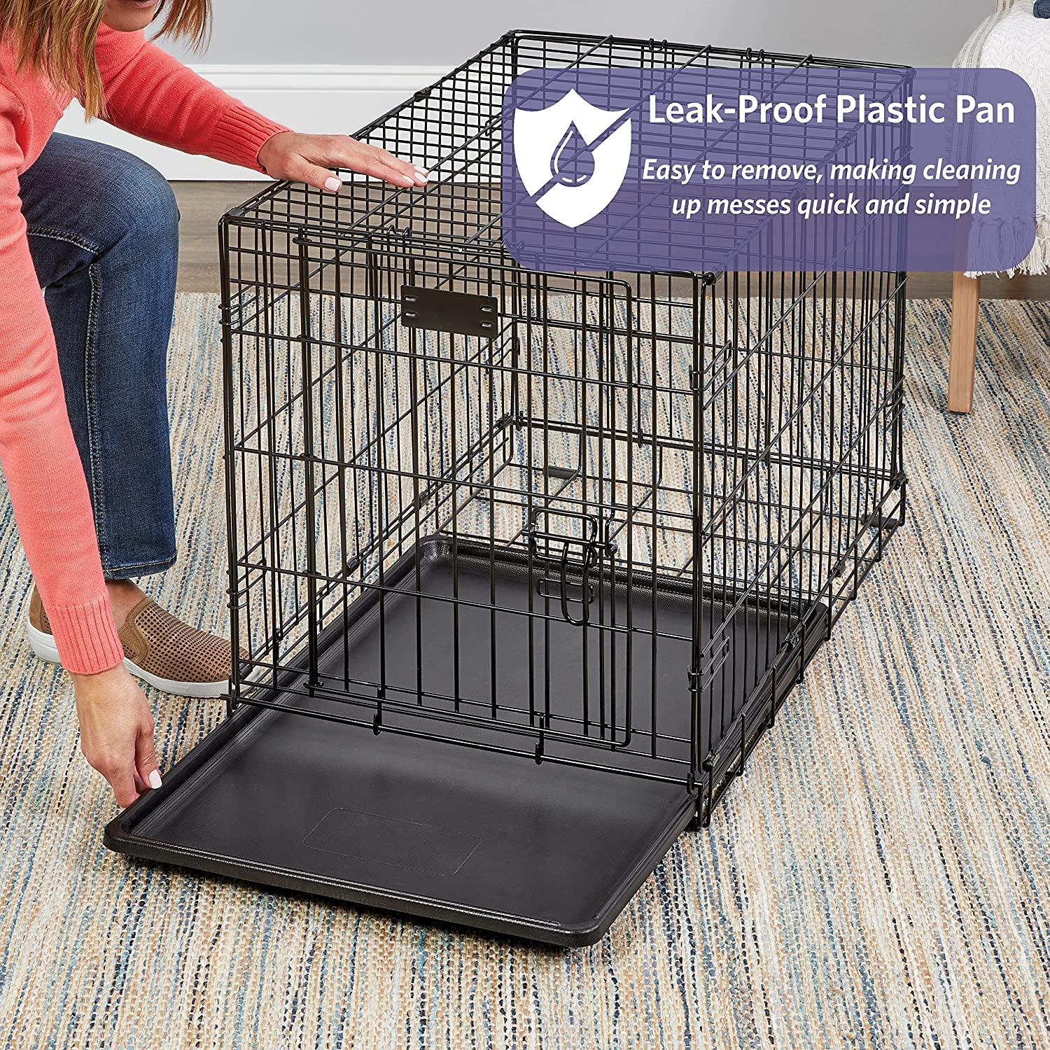 Midwest Homes for Pets Newly Enhanced Single Door Icrate Dog Crate, Includes Leak-Proof Pan, Floor Protecting Feet , Divider Pane L & New Patented Features