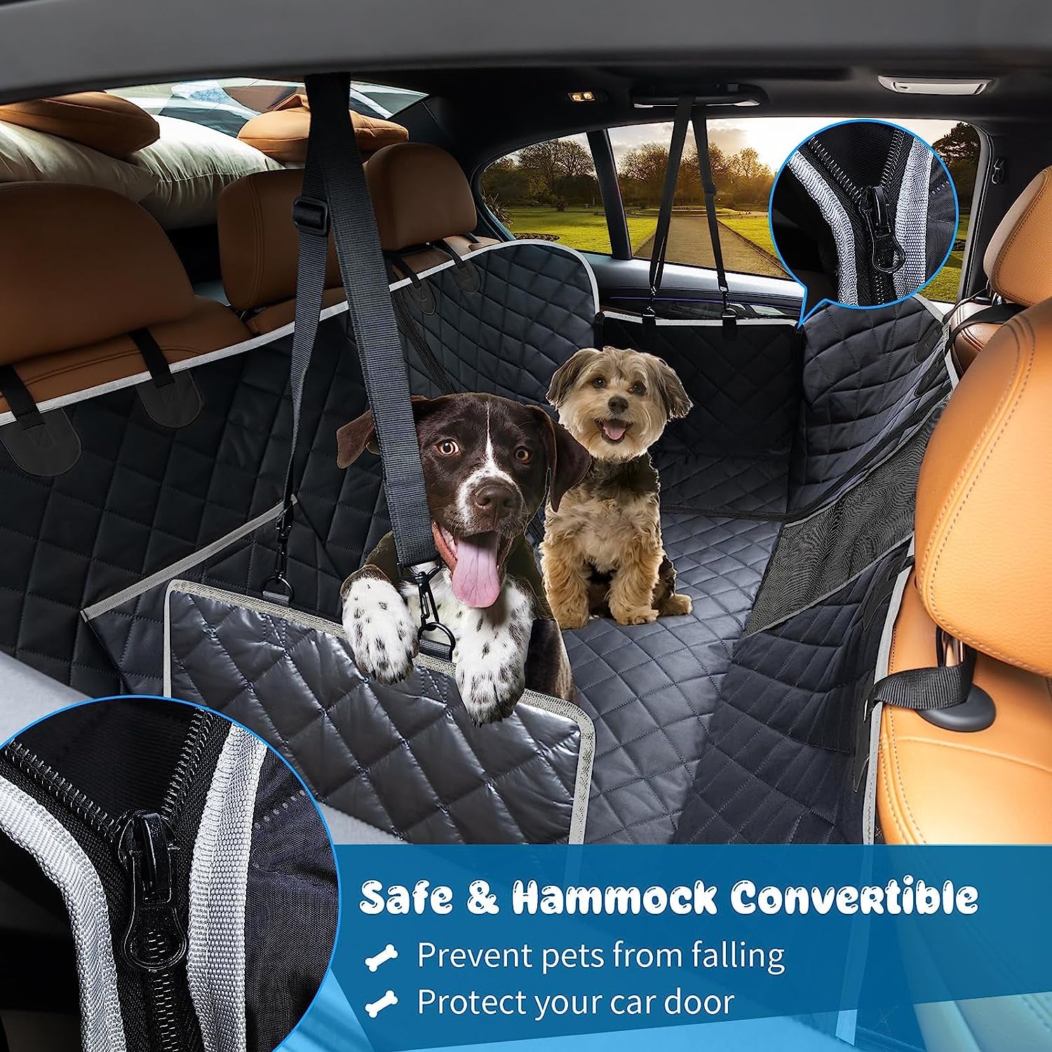 URPOWER 6-In-1 Dog Car Seat Cover for Back Seat, Waterproof Dog Car Hammock 40/60 Split Dog Seat Cover with Mesh Window and Side Flap Pets Car Seat Protector Dog Backseat Cover for Cars, SUV, Truck