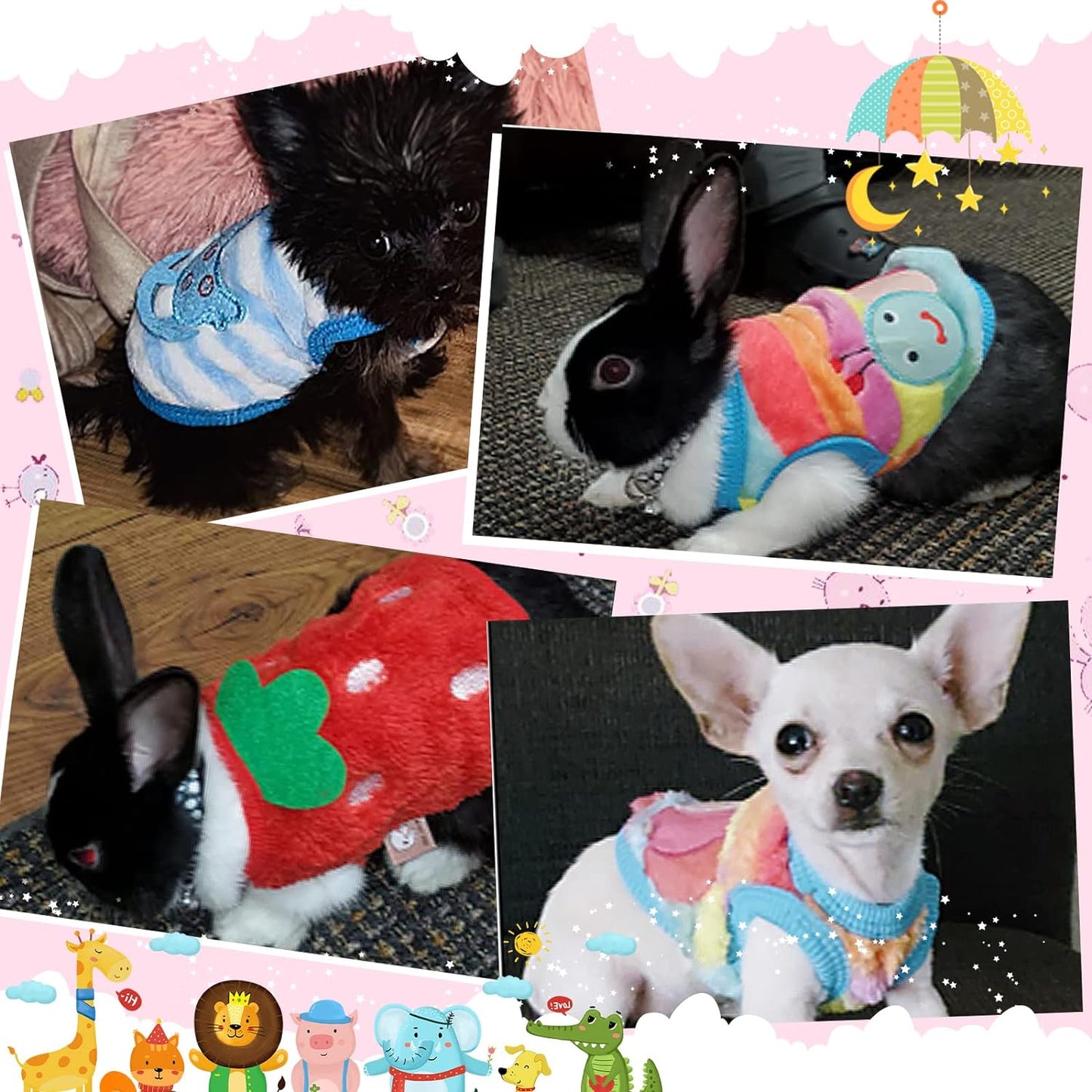 Geyoga 8 Pieces Warm Pet Shirts for Dog Rabbit Cat Puppy Bunny Clothes with Caterpillar Star Pattern Cute Soft Flannel Pet Sweater Comfortable Pet Costume Boy Girl Kitten Puppy Chihuahua Animals (XXS)