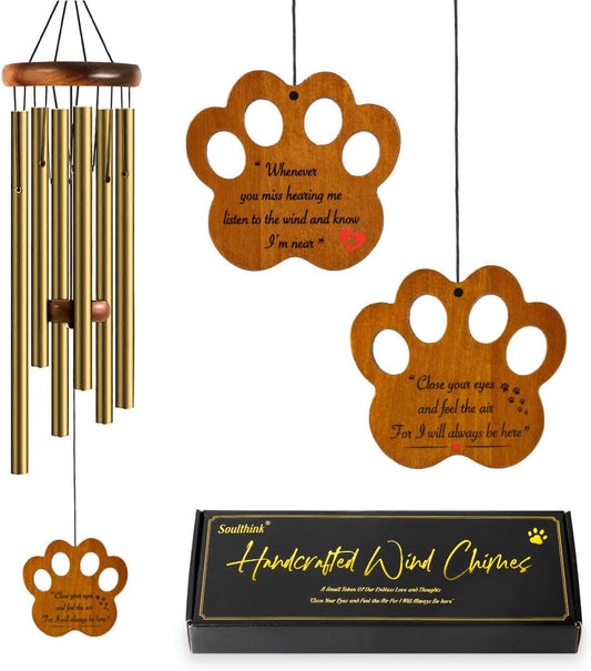 Dog Memorial Gifts for Loss of Dog - Loving Pet Memorial Wind Chimes, Dog Bereavement Gifts with Memorial Poem Gift Cards for the Passing of Dogs and Cats (Sunset Gold)