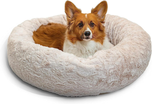 Best Friends by Sheri the Original Calming Donut Cat and Dog Bed in Lux Fur Oyster, Medium 30"