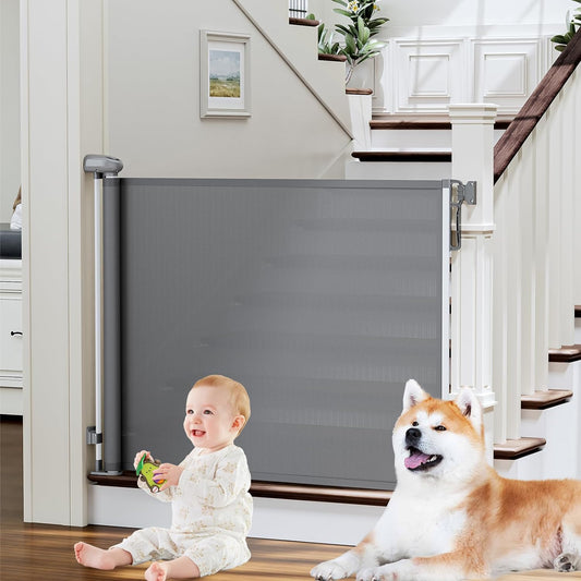 Retractable Baby Gates for Stairs, Probebi Retractable Dog Gate Indoor Extends to 72" Wide 34" Tall, Child Gates for Doorways, Stair Gate Use for Outdoor, Hallways, Doorways, Deck, Porch