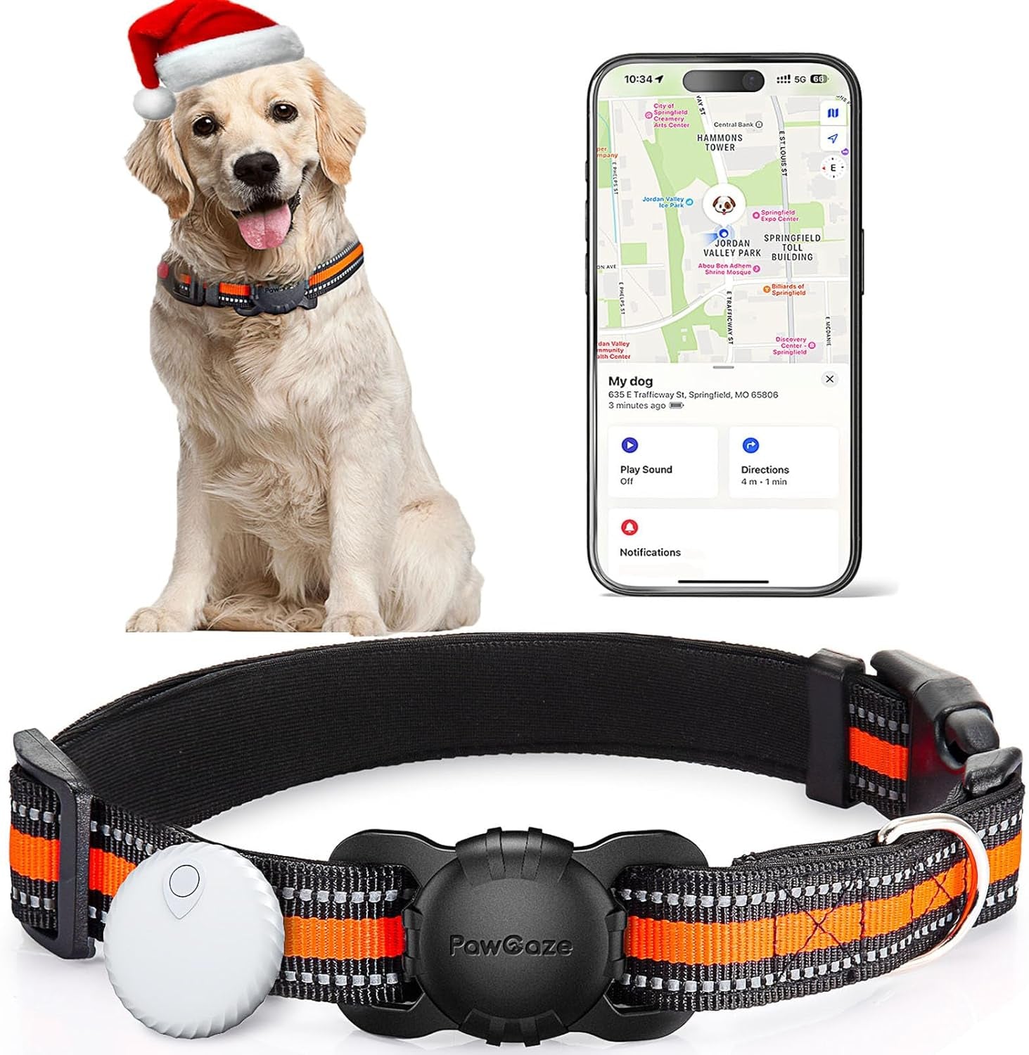 Dog Tracker Collar, No Monthly Fee Cat Tracker Collar(Only Ios), Compatible with Apple Findmy App, Reflective Findertag Smart Collars, Anti-Lost, Key Finder for Vehicles/Pets/Kids/Items