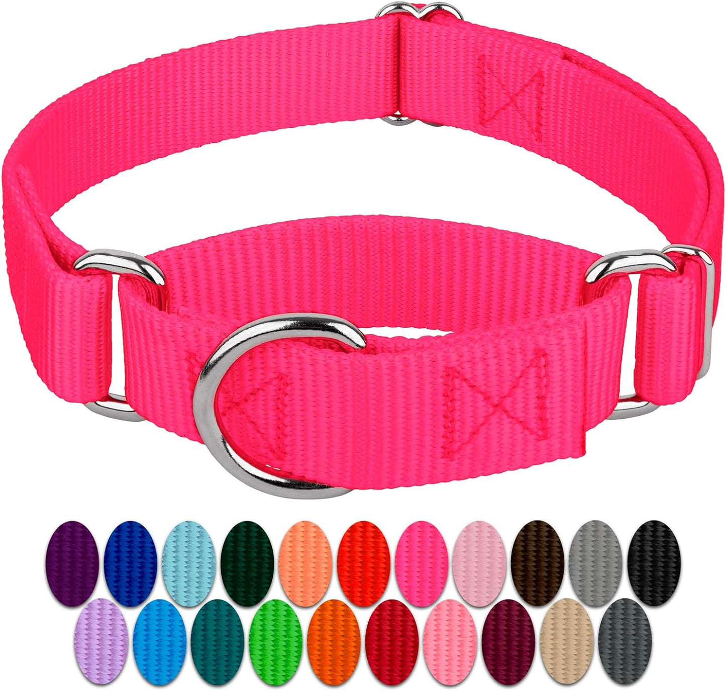 Country Brook Petz - Hot Pink Martingale Heavy Duty Nylon Dog Collar - 21 Vibrant Color Options (3/8 Inch Width, Mini)