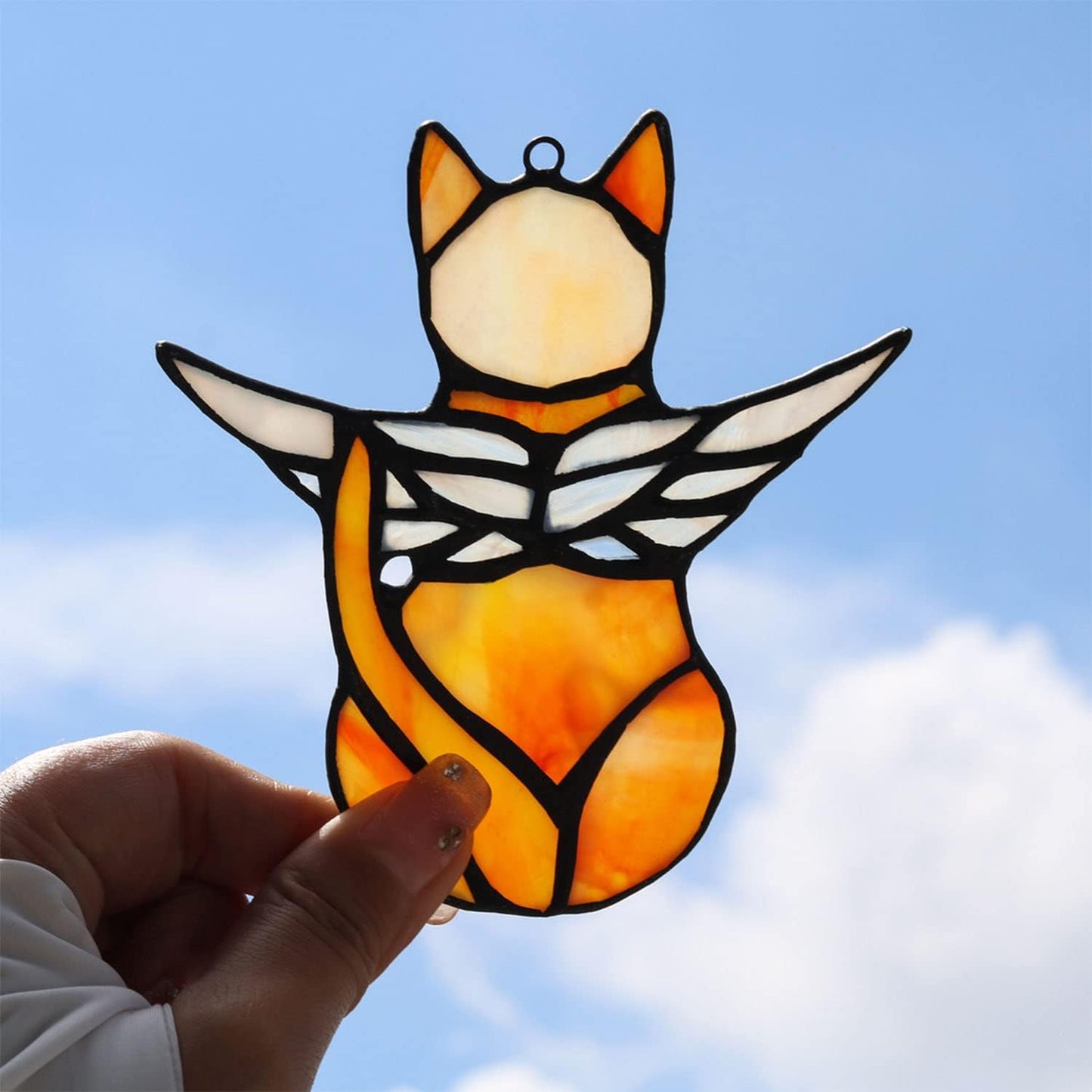 BOXCASA Angel Cat Memorial Gifts Stained Glass Night Lights,Decorative LED Night Light Ideal for Hallway,Bedroom,Bathroom,Cat Lamp Cat Gifts for Cat Lovers Women Friends Family