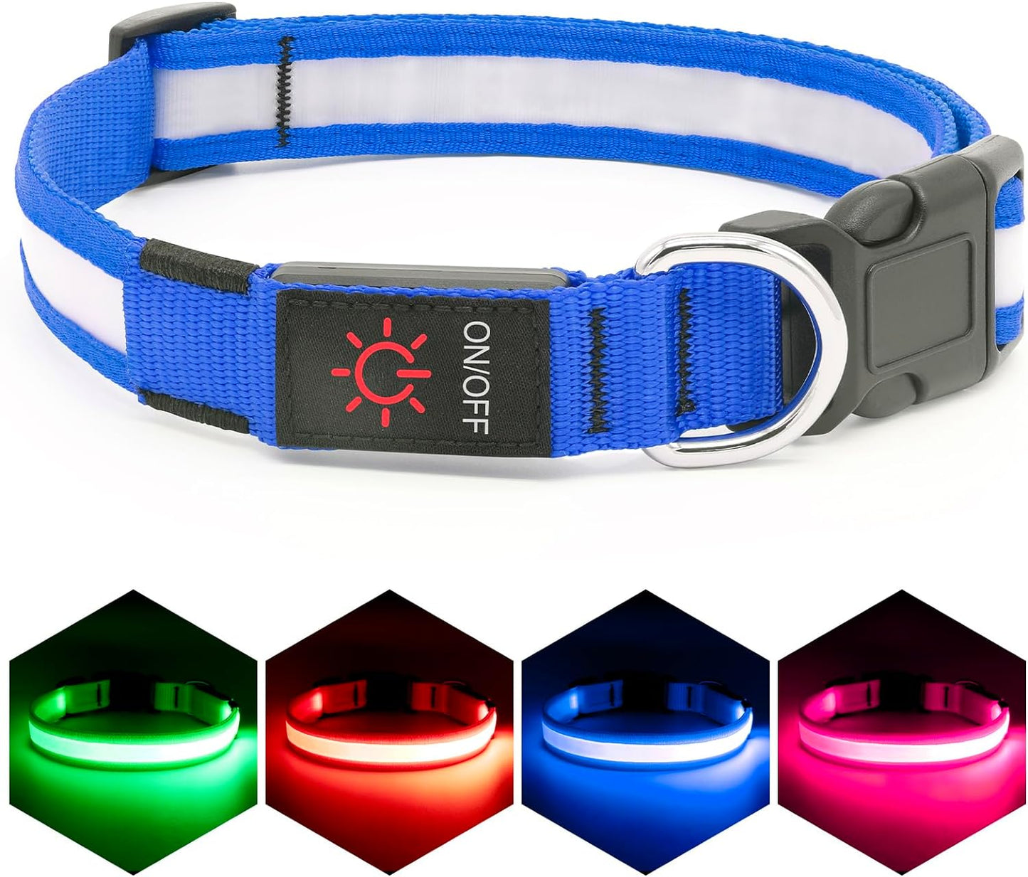 LED Dog Collar, Light up Dog Collar Adjustable USB Rechargeable Super Bright Safety Light Glowing Collars for Dogs(Small,Blue)