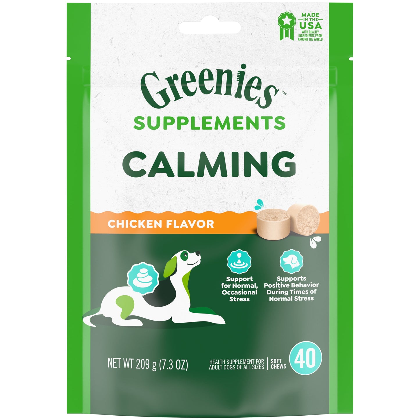 Greenies Calming Dietary Supplement Soft Dog Chews for Anxious Dogs, Chicken Flavor, 40 Count Bag