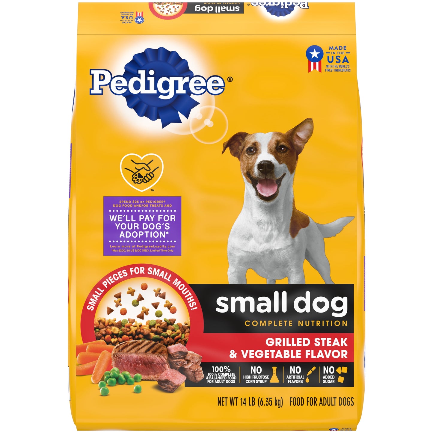 PEDIGREE Complete Nutrition Grilled Steak and Vegetable Dry Dog Food for Small Adult Dog, 14 Lb. Bag